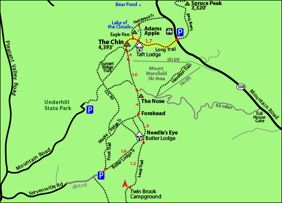 Mount Mansfield hiking trail map